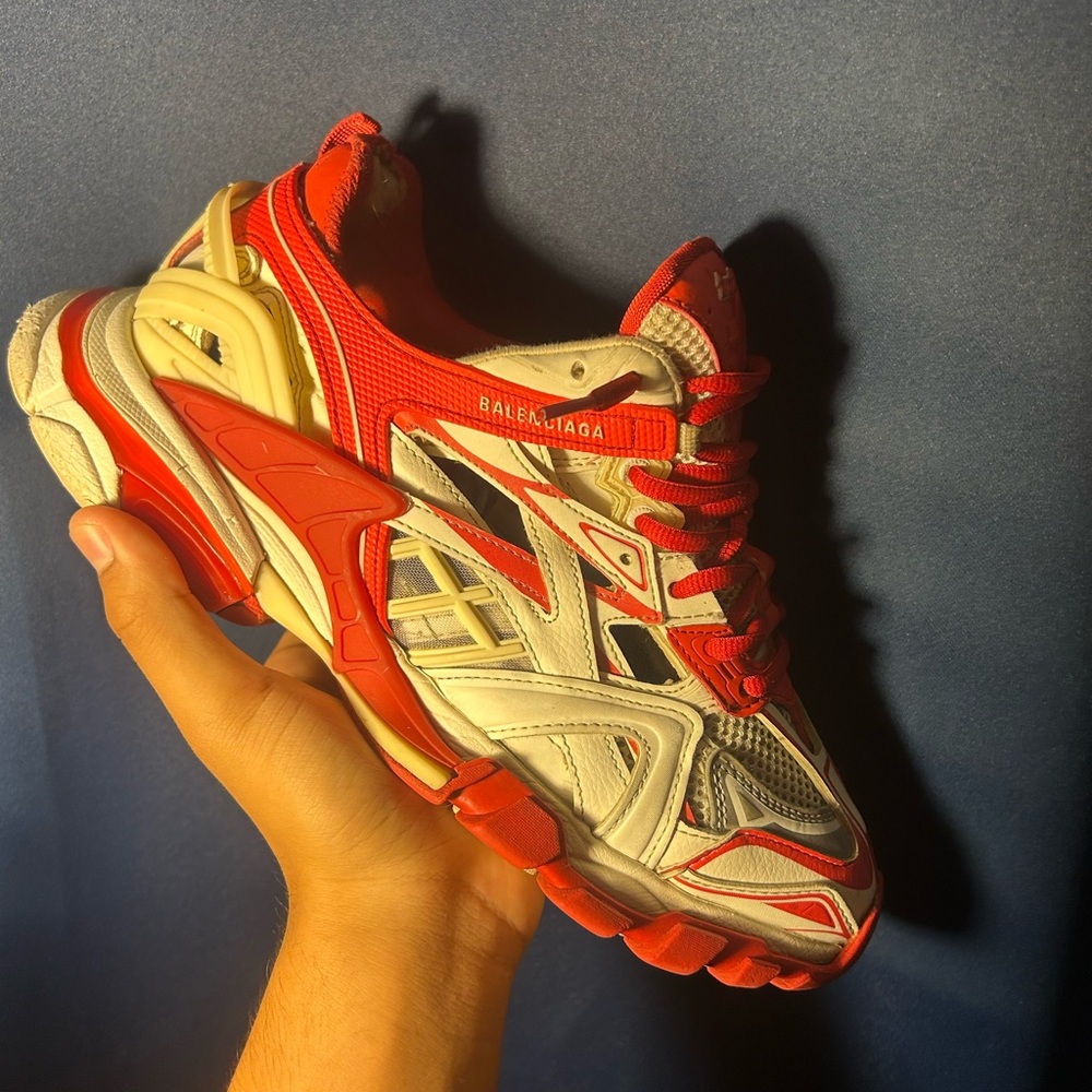 Balenciaga Red and Cream Athletic Shoes
